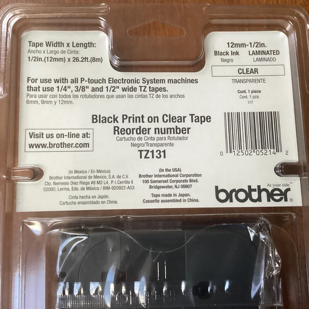 Brother TZ-121 P-touch Electronic Labeling System Tape 1/2” width (12mm)